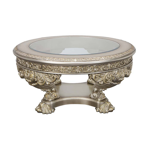  the Danae coffee table offers the right amount of wow factor that your living space needs to create a classy home. The antique white and gold finish enhances the ornate carvings on the base and apron of the table. Display books and decor