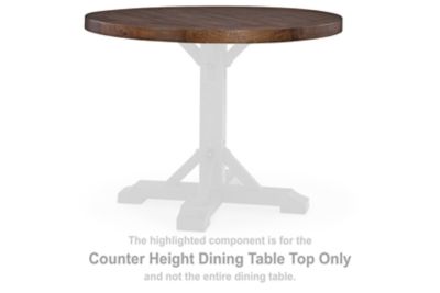 This dining table top is made with pine solids, pine veneer and engineered wood substrate. Pairs with other items in the series to make a counter height dining table.<br><br><b>Additional Dimensions</b><br><ul><li>Apron to floor: 33.63-"</li><li>Assembled