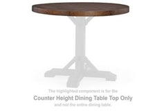 This dining table top is made with pine solids, pine veneer and engineered wood substrate. Pairs with other items in the series to make a counter height dining table.<br><br><b>Additional Dimensions</b><br><ul><li>Apron to floor: 33.63-"</li><li>Assembled
