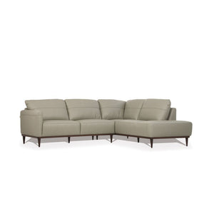  the Tampa sectional sofa is one youâ€™ll want to spend lots of time in. This beautiful pearl gray or airy green leather sofa features contrast stitching and unique wooden