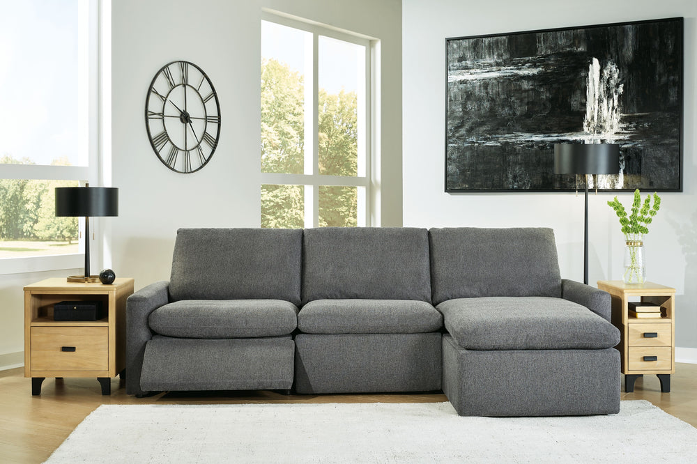 Fit for the comfort seeker in your household, this power sectional has that casually cool sensibility you love. Pillow top cushions with a feather-fiber blend are simply sumptuous. Chic and subtle chenille microfiber upholstery weaves in so much style. <h