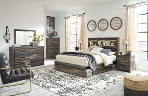  rustic and industrial styles can make one happy marriage. Case in point: this queen bookcase bed with storage. A refined take on barn board beauty