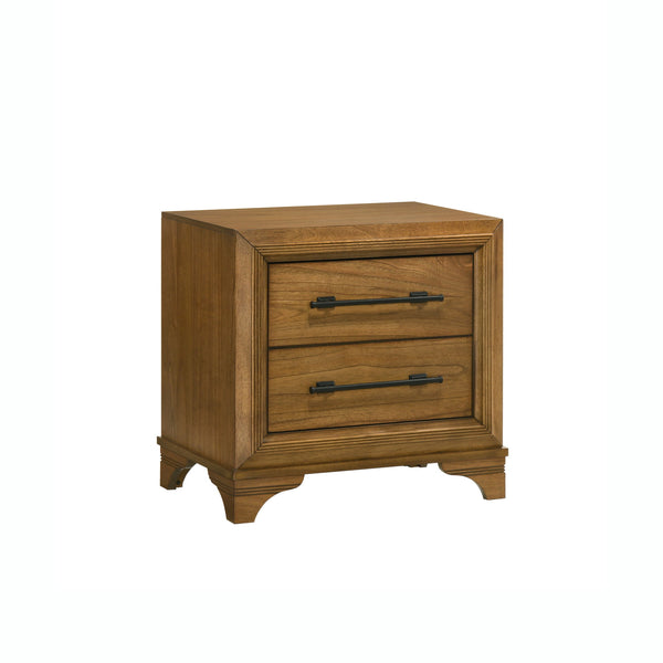 Enhance your bedroom with the Talcott Nightstand in a warm honey finish, expertly crafted from solid rubberwood, manufactured woods, and Mindy wood veneers for strength and stability. This transitional piece combines traditional and contemporary elements,