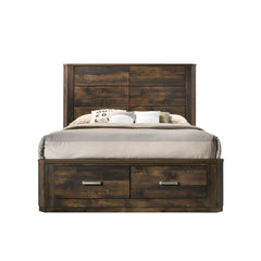 The simple lines and walnut wood tones create a sooth-full aesthetic with this plank influenced bedroom set. Practical design features include easy-grasp pulls that accentuate the collection with a polished finish. This bed provides ample storage with dra