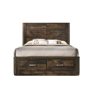 The simple lines and walnut wood tones create a sooth-full aesthetic with this plank influenced bedroom set. Practical design features include easy-grasp pulls that accentuate the collection with a polished finish. This bed provides ample storage with dra