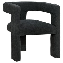 Enveloped entirely in the embrace of plush bouclÃ©, this chair redefines the art of relaxation with its all-fabric design. The seamless transition from the cushioned seat to the curved arms, all robed in the same soft fabric, creates a cocoon of comfort. 