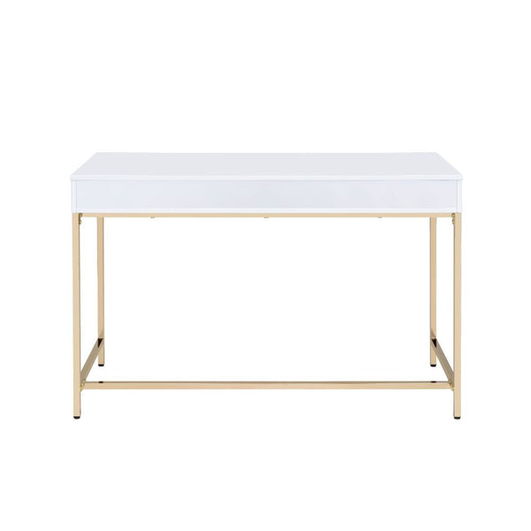 Ottey - Desk - White High Gloss & Gold