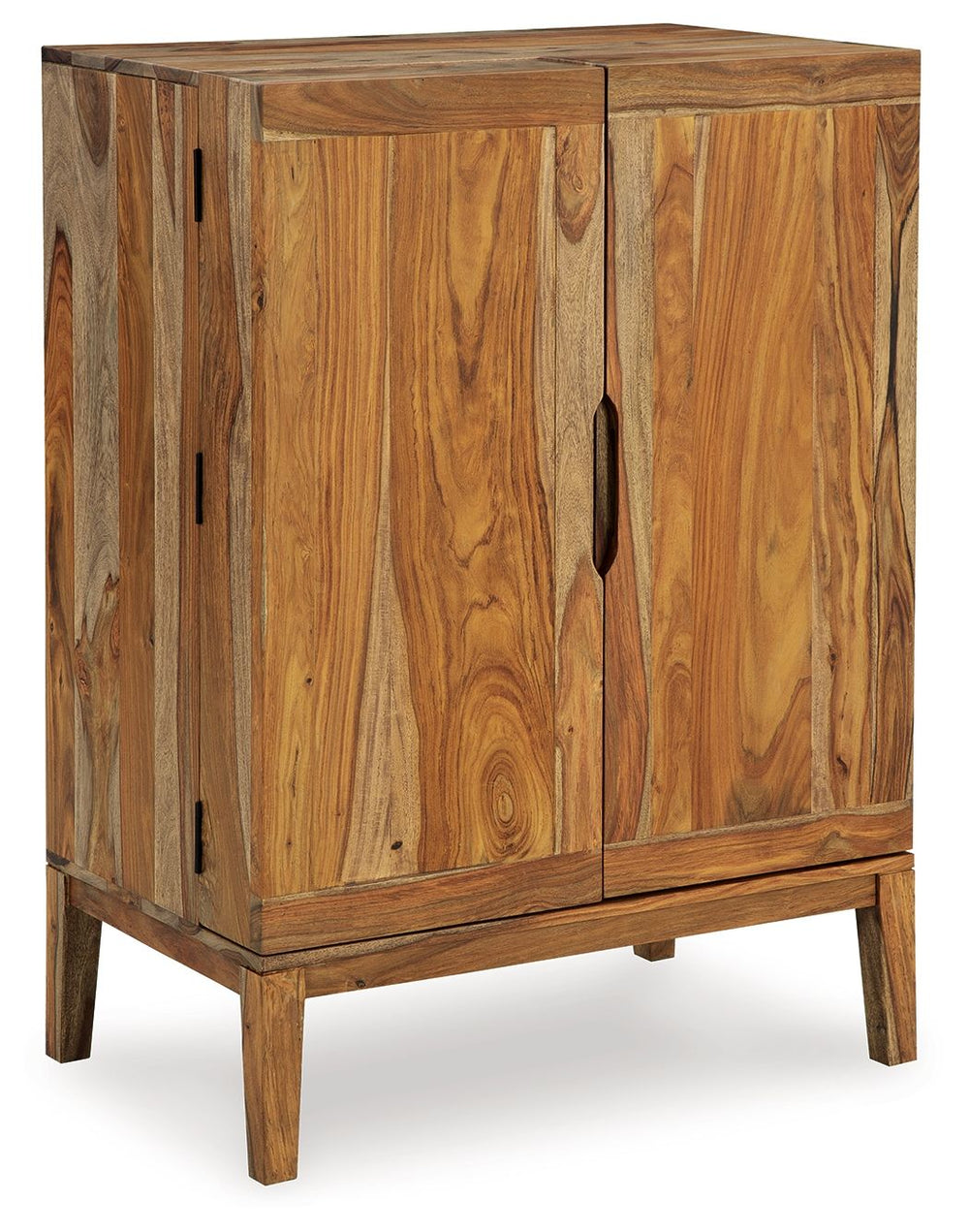 Discover something extraordinary with this clean-lined bar cabinet. The rich natural beauty of the wood, enhanced with a clear wood-tone finish, brings an organically stunning vibe to your home. Strikingly simple, this piece makes entertaining easy with p