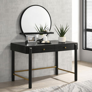 Arini - Round Vanity Wall Mirror With Shelf - Black