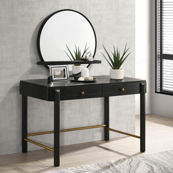 Arini - Round Vanity Wall Mirror With Shelf - Black