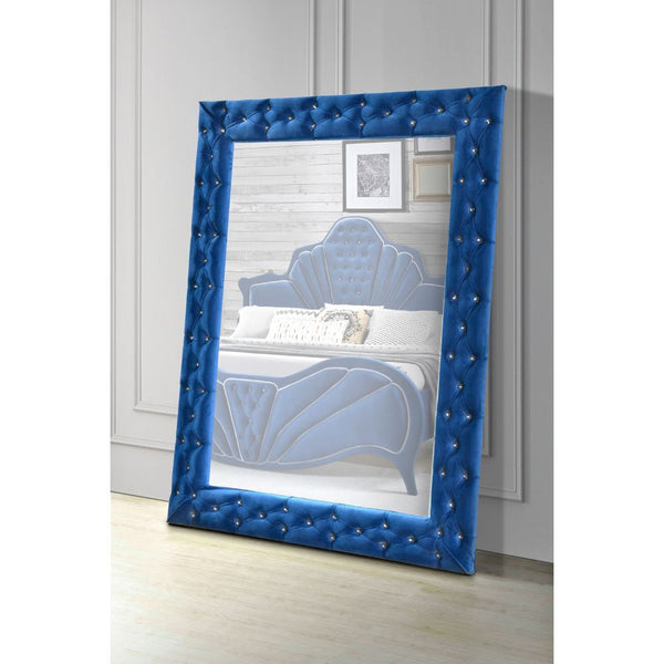 Mirror NOT beveled () Padded Trim: Velvet w/Crystal-like Button Tufted Shape: Rectangular Orientation: Landscape (Horizontal)<br/><br/><b>Product Features</b><ul><li>Floor Mirror</li><li>Orientation: Portrait/Landscape</li><li>Shape: Rectangular</li><li>P