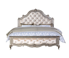 Every piece in the Esteban bedroom collection reflects vintage glam style! Gorgeous details such as raised scroll trim on cabriole legs and mirrored fronts transform the case pieces into something extraordinary. Button tufting on a velvet-upholstered arch