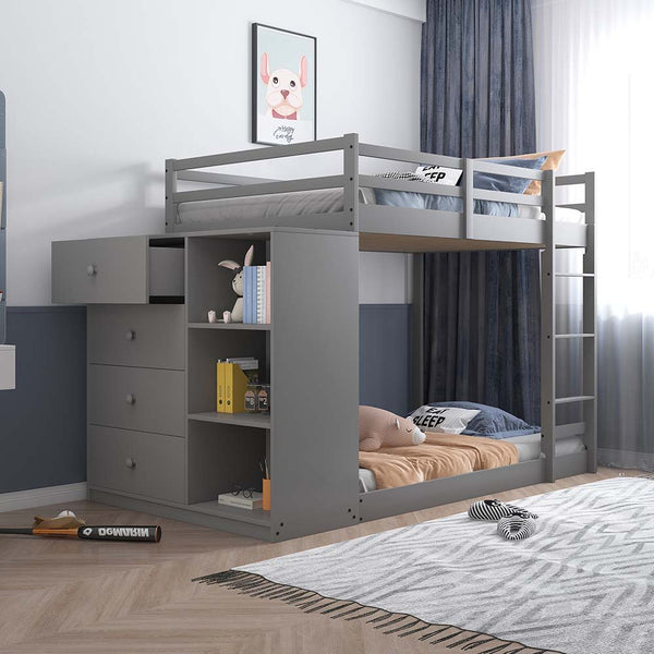 Whether you need extra sleeping space, or your child simply loves sleepovers, this Twin over Twin Bunk Bed is perfect for your home. This Gaston bunk bed with cabinet is designed with a clean silhouette and a modern gray finish. Use the bottom for additio