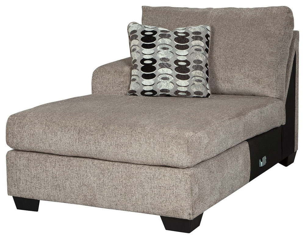 This left-arm facing corner chaise is made with polyester upholstery. Pairs with other items in the series to make a sectional.<br><br><b>Additional Dimensions</b><br><ul><li>Arm height: 25-"</li><li>Leg height: 3.5-"</li><li>Minimum width of doorway for 