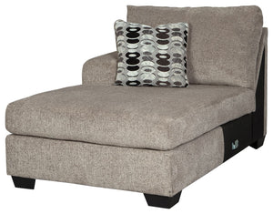 This left-arm facing corner chaise is made with polyester upholstery. Pairs with other items in the series to make a sectional.<br><br><b>Additional Dimensions</b><br><ul><li>Arm height: 25-"</li><li>Leg height: 3.5-"</li><li>Minimum width of doorway for 