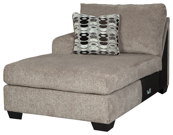 This left-arm facing corner chaise is made with polyester upholstery. Pairs with other items in the series to make a sectional.<br><br><b>Additional Dimensions</b><br><ul><li>Arm height: 25-"</li><li>Leg height: 3.5-"</li><li>Minimum width of doorway for 