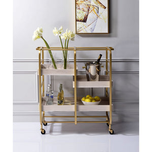 Vorrik - Serving Cart - Gold & White-Washed