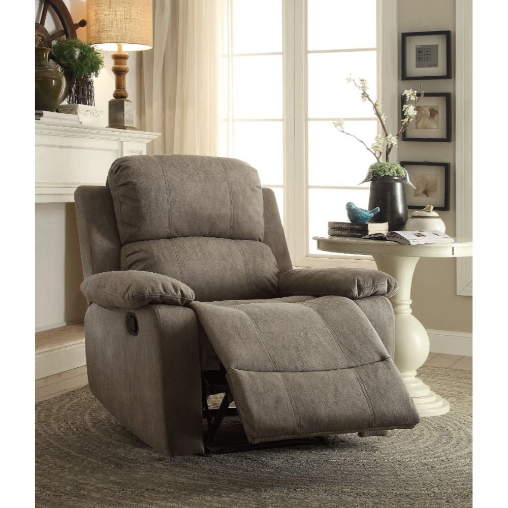 The Bina recliner offers comfort, style and value for any home. Reflects sleek styling, cozy seating and smooth polished microfiber upholstery provides relaxation from seat to toe with an easy to reach external handle for operating the reclining mechanism