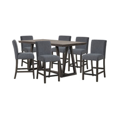 The High Line 7 Piece Counter Dining Set combines style, durability, and comfort to enhance your dining experience. This set includes a counter-height trestle table and six gray upholstered counter chairs, designed to provide both functionality and aesthe