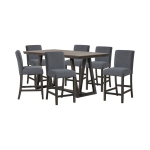 The High Line 7 Piece Counter Dining Set combines style, durability, and comfort to enhance your dining experience. This set includes a counter-height trestle table and six gray upholstered counter chairs, designed to provide both functionality and aesthe