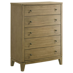 Maximize your storage space with this beautifully crafted chest of drawers, perfect for any master bedroom. The chest features a natural pine finish that highlights its solid pine wood construction, giving it a classic yet fresh look. Five large drawers p