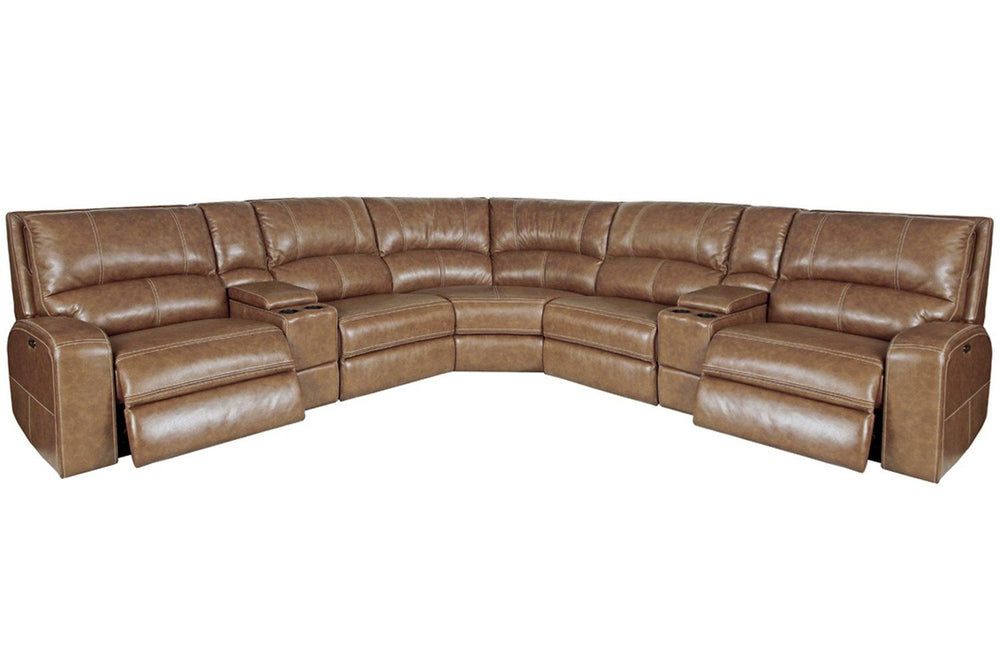 Destined to be everyone-'s favorite hangout, this six-piece sectional combination is the ultimate spot for rest and relaxation. You can-'t surpass the comfort of its two power recliners at each end that feature power headrests. Between those, there-'s a m
