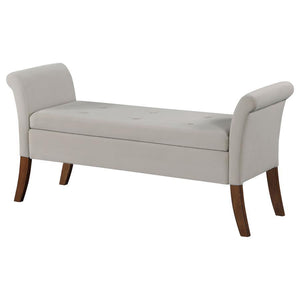 Farrah - Velvet Upholstered Rolled Arm Storage Bench - Beige