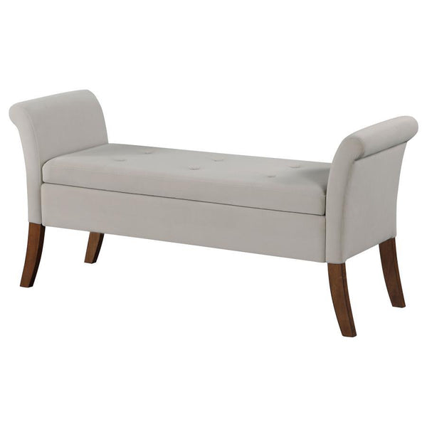 Farrah - Velvet Upholstered Rolled Arm Storage Bench - Beige