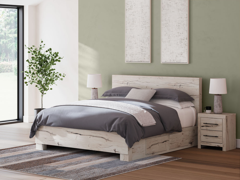 A fresh take on country living, this king panel storage bed strikes the perfect balance between farmhouse and contemporary. Its rustic white finish and replicated reclaimed oak grain merge effortlessly with the hearty, clean-lined look we love today. Four