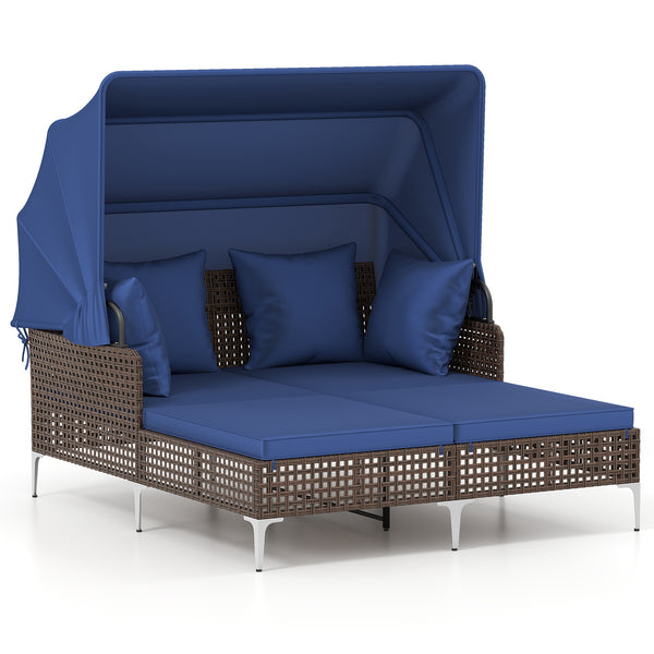 Provide a light  airy look and feel with open-weave PE rattan<br>The premium rattan also ensures fade-resistant and sun-protective durability<br>Open the canopy for shaded comfort with a premium gas strut<br>Close the canopy for sunbathing<br>Canopy secur