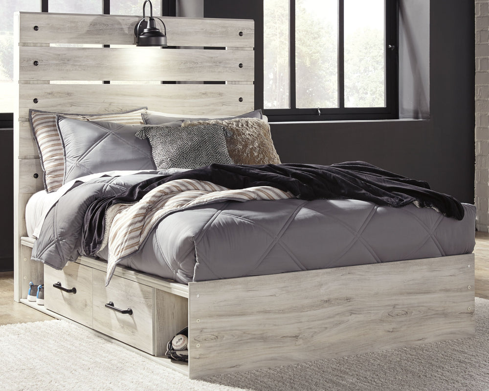 What a delightful take on rustic industrial style. Whether modern loft or modern farmhouse, this full panel storage bed makes itself at home. The wispy whitewash palette enhances without covering the grain for that weathered look you crave. Love to read i