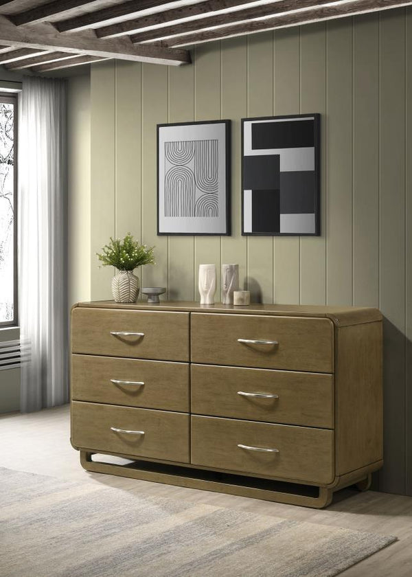  contemporary touch to the design. Each drawer is equipped with metal extension glides