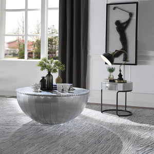  Drum End Table Storage: 1 Drawer () Patchwork Aluminum Top/Drawer Metal Round Frame (Open) CONSTRUCTION Patchwork Aluminum Top/Drawer: Aluminum