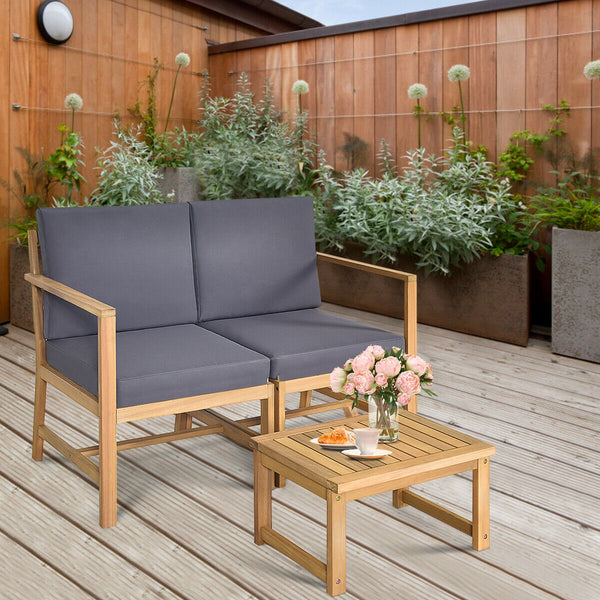 Are you in search of an outdoor furniture set to enjoy leisure time with your family and friends? This functional loveseat is the answer for you then. Â  Made of premium acacia wood  this set is sturdy and durable. Itâ€™s shipped with a thick seat and bac