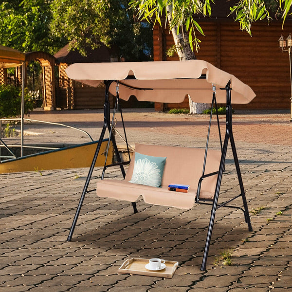 Brand New And High Quality<br>Outdoor Loveseat Swing Chair<br>Providing Two Comfortable Seats<br>With A Waterproof Top Canopy  Protecting You From Ultraviolet Ray And Drizzle<br>Black Steel Frame  Durable And Sturdy<br>With Seat And Back Cushion Add Comfo