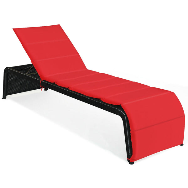 Tightly hand-woven rattan can withstand the moderate change in weather <br>The heavy-duty steel frame ensures the sturdiness of the chaise lounge <br>Adjustable backboard with five different positions <br>Soft and thick cushion for comfortable seating <br