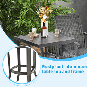 24" tabletop accommodates multiple items<br>Aluminum tabletop is sturdy and easy to maintain<br>Metal supporting frame resists to rust with plastic-sprayed surface<br>Adjustable footpads for higher stability<br>Modern and elegant appearance for wide appli