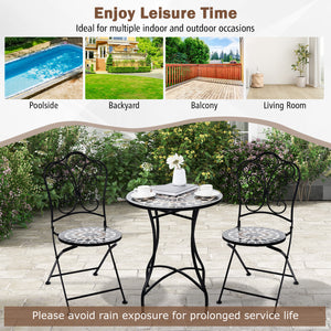 24 inch tabletop suits for 2 people to relax <br>Heavy-duty metal frame for high stability <br>Anti-slip and widened footpads improve the stability <br>X-shaped design strengthens the overall structure <br>Appealing mosaic design makes the bistro table ey