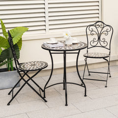 24 inch tabletop suits for 2 people to relax <br>Heavy-duty metal frame for high stability <br>Anti-slip and widened footpads improve the stability <br>X-shaped design strengthens the overall structure <br>Appealing mosaic design makes the bistro table ey