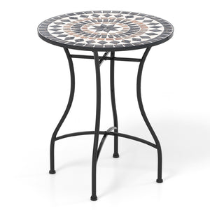24 inch tabletop suits for 2 people to relax <br>Heavy-duty metal frame for high stability <br>Anti-slip and widened footpads improve the stability <br>X-shaped design strengthens the overall structure <br>Appealing mosaic design makes the bistro table ey