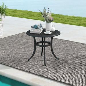 Premium rustproof cast aluminum construction<br>Lightweight and easy to carry<br>Reinforced retaining ring for added stability<br>Adjustable footpads make the table stand stably<br>Eye-catching retro design with elegant patterns<br>Antique brown finish fo