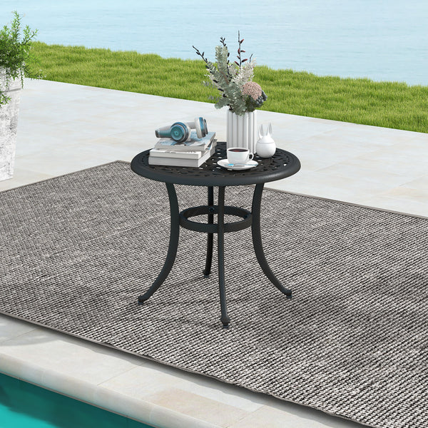 Premium rustproof cast aluminum construction<br>Lightweight and easy to carry<br>Reinforced retaining ring for added stability<br>Adjustable footpads make the table stand stably<br>Eye-catching retro design with elegant patterns<br>Antique brown finish fo