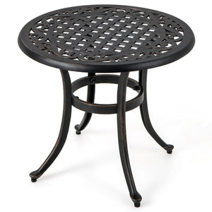 Premium rustproof cast aluminum construction<br>Lightweight and easy to carry<br>Reinforced retaining ring for added stability<br>Adjustable footpads make the table stand stably<br>Eye-catching retro design with elegant patterns<br>Antique brown finish fo