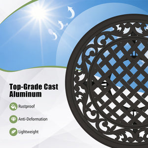 Premium rustproof cast aluminum construction<br>Lightweight and easy to carry<br>Reinforced retaining ring for added stability<br>Adjustable footpads make the table stand stably<br>Eye-catching retro design with elegant patterns<br>Antique brown finish fo
