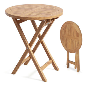 Natural teak elegance for warm tone and high stability<br>The tabletop maintains a smooth touch with splinter-free surface<br>A compact 24" diameter offers space-saving utility for small space<br>A stable X-brace frame is engineered for maximum rigidity t