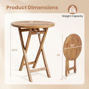 Natural teak elegance for warm tone and high stability<br>The tabletop maintains a smooth touch with splinter-free surface<br>A compact 24" diameter offers space-saving utility for small space<br>A stable X-brace frame is engineered for maximum rigidity t