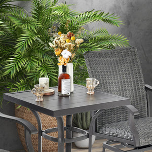 24" tabletop accommodates multiple items<br>Aluminum tabletop is sturdy and easy to maintain<br>Metal supporting frame resists to rust with plastic-sprayed surface<br>Adjustable footpads for higher stability<br>Modern and elegant appearance for wide appli