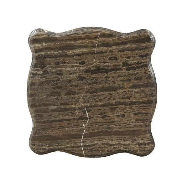  Square Leg End Table â€¢ No Storage (Open Base) â€¢ Scalloped Marble Top â€¢ Wooden Scalloped Apron with Carved Floral Motifs â€¢ Wooden Queen Anne Legs<br/><br/><b>Product Features</b><ul><li>Occasional Table</li><li>No Storage (Open Base)</li><li>Sc