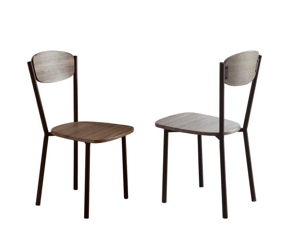 This 5 pack dining group features contemporary look with a modern rustic gray finish. The faux wood grain PVC veneer is durable and easy to care for. The compact size is perfect for an apartment or eat-in kitchen space.<br/><br/><b>Product Features</b><ul