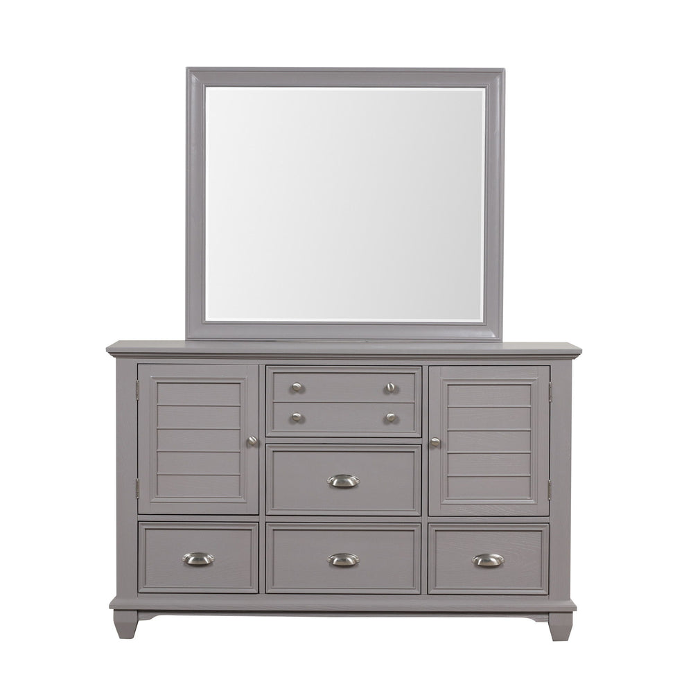 The Jamestown Dresser Mirror in Gray is a finely crafted piece that adds both elegance and durability to your bedroom. Constructed from solid Acacia, premium manufactured woods, and authentic Oak veneers, this mirror is designed to last, preserving the na